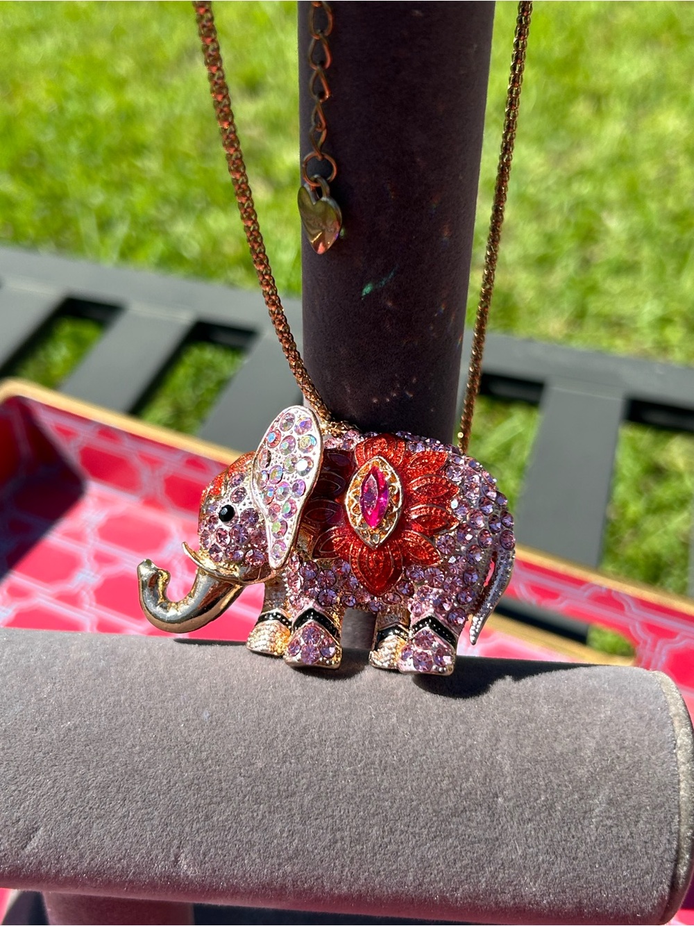 Betsey Johnson Crystal Elephant Pendant Necklace with Gold-Tone Chain